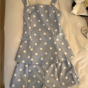 Cider Blue and White Polka Dot mini shorts and top size 2